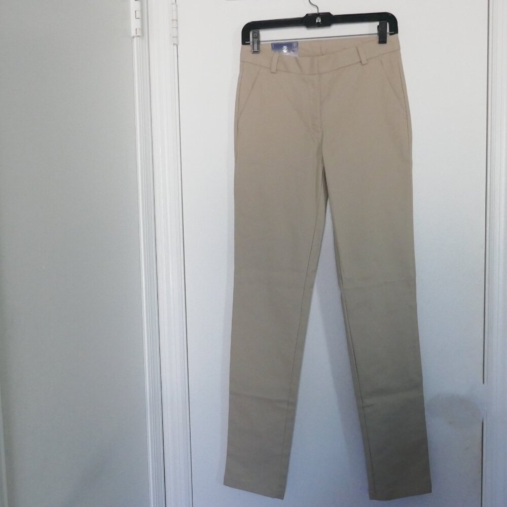 NWT Izod classic flat front stretch straight leg pants khaki slash pockets sz 5